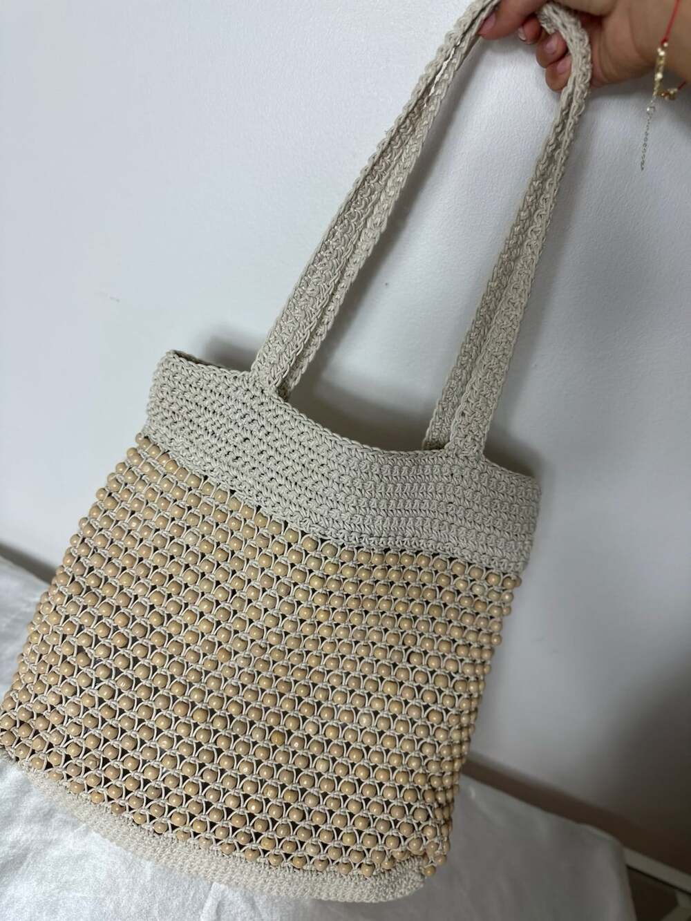 Madewell Beaded Crochet Tote Bag Beige
